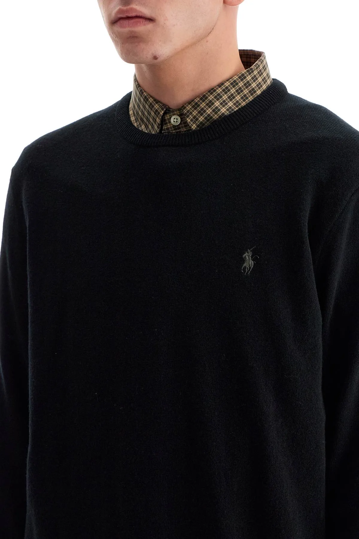 wool pullover with pony embroidery 710876714003 POLO BLACK