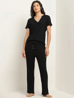 Wunderlove Black Ribbed High-Rise Pants