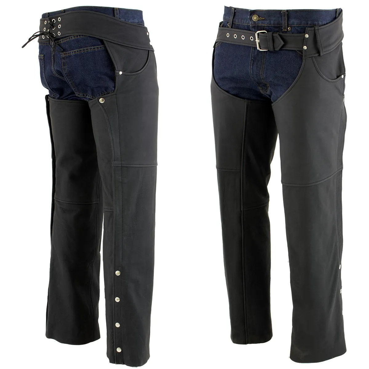 Xelement XS15000 Men's 'Tedious' Flat Black Leather Motorcycle Biker Chaps with Jean Pockets